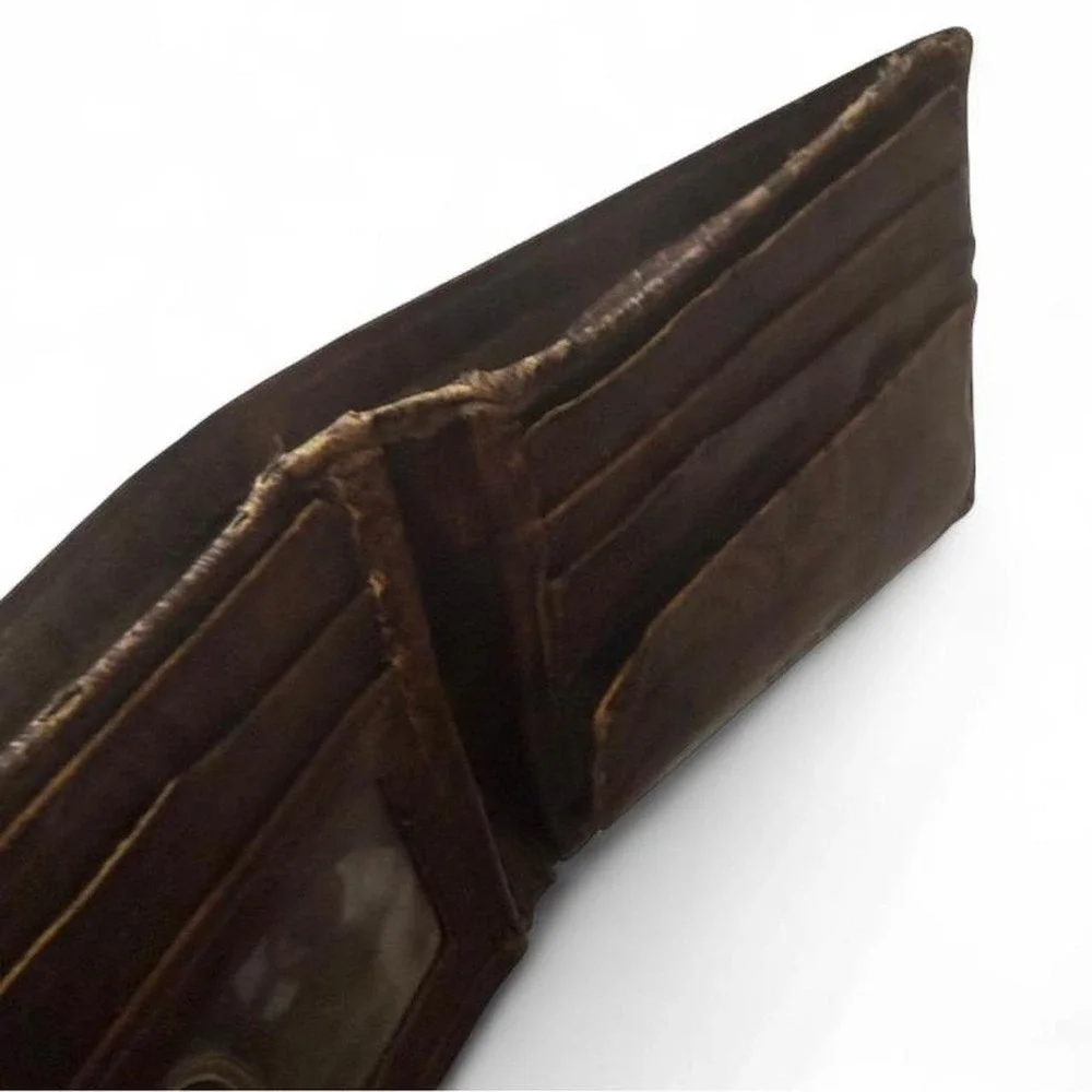 Distressed Brown Leather Bifold Wallet
